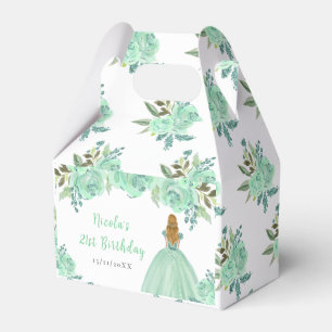 Blonde Hair Princess Mint Floral Birthday Party Favour Box