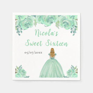 Blonde Hair Princess Mint Floral Sweet Sixteen Napkin