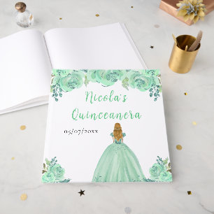 Blonde Hair Princess Mint Quinceanera Guest Book