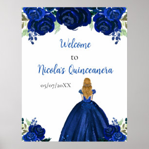 Blonde Hair Princess Navy Quinceanera Welcome Poster