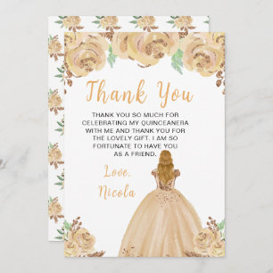 Blonde Hair Princess Peach Floral Quinceanera Thank You Card