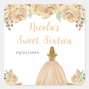 Blonde Hair Princess Peach Floral Sweet Sixteen  Square Sticker
