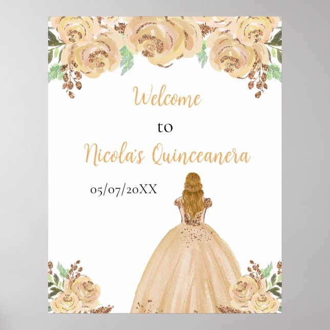 Blonde Hair Princess Peach Quinceanera Welcome Poster (Front)