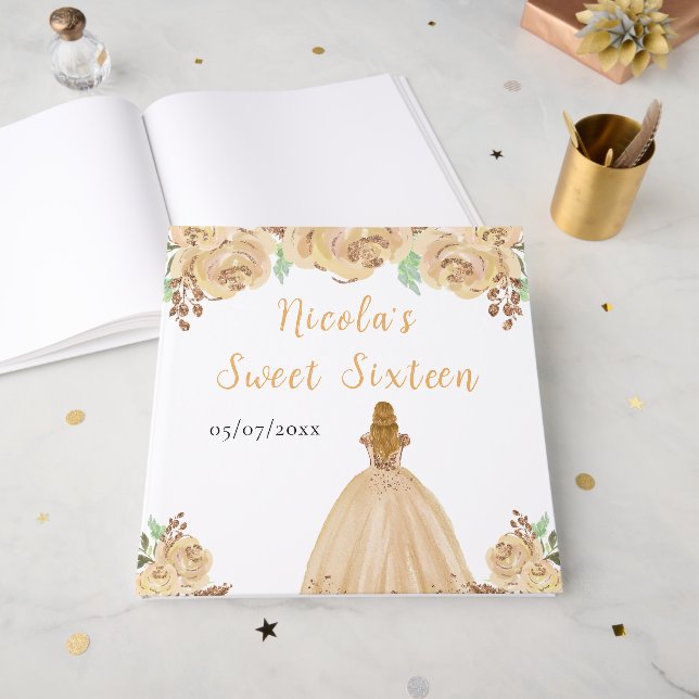 Blonde Hair Princess Peach Sweet 16 Guest Book (Front Open)