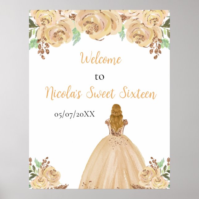 Blonde Hair Princess Peach Sweet Sixteen Welcome Poster (Front)