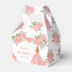 Blonde Hair Princess Pink Floral Birthday Party Favour Box