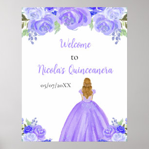 Blonde Hair Princess Purple Quinceanera Welcome Poster