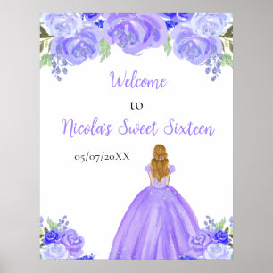 Blonde Hair Princess Purple Sweet Sixteen Welcome Poster