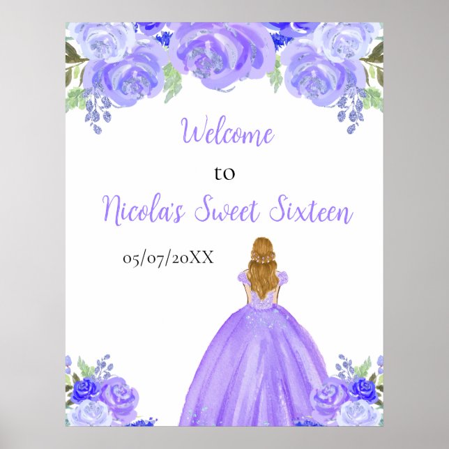 Blonde Hair Princess Purple Sweet Sixteen Welcome Poster (Front)