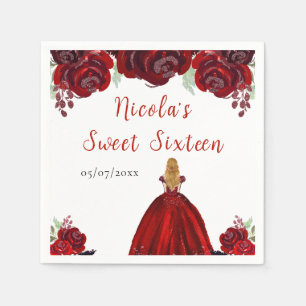 Blonde Hair Princess Red Floral Sweet Sixteen Napkin