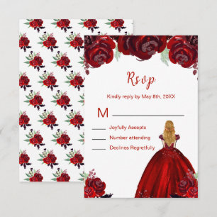 Blonde Hair Princess Red Floral Sweet Sixteen RSVP Card