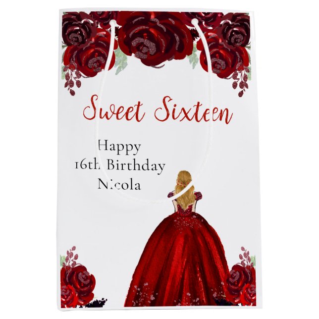 Blonde Hair Princess Red Sweet Sixteen  Medium Gift Bag (Front)