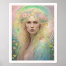  Blonde Hair Roses Spring Pastel Art Deco Woman