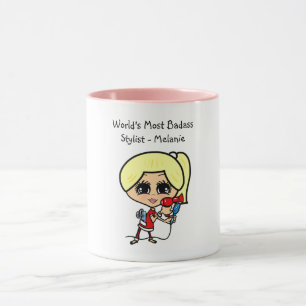 Blonde Hair Stylist Caricature MUG Personalised