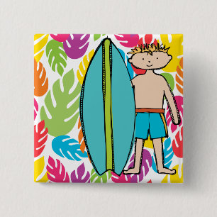 Blonde Hair Surfer Boy Button