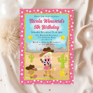 Blonde Haired Cowgirl Western Kids Birthday Invitation