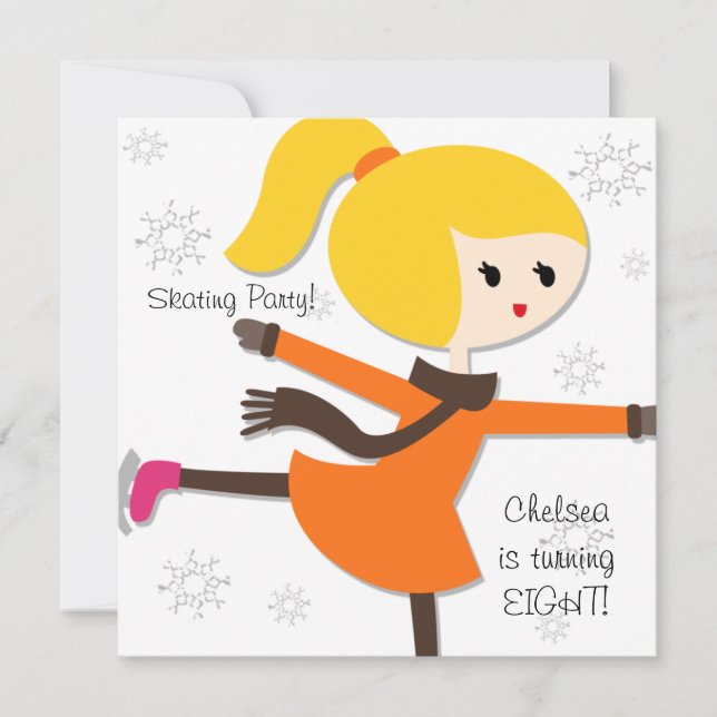 Blonde Haired Girl Skating Birthday Invitation (Front)