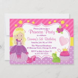 Blonde haired Princess & Accessories birthday Invitation