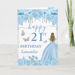 Blonde Haired Princess Blue Dress Birthday Card