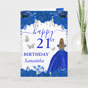 Blonde Haired Princess Royal Blue Dress Birthday Card