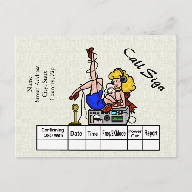 Blonde Ham Radio Pin-up Girl QSL Card (Front)