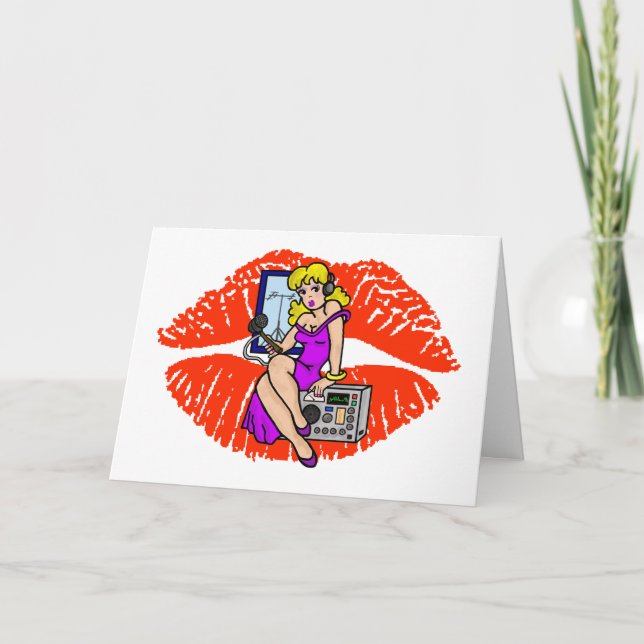 Blonde Ham Radio Pin-up Girl Smoochie Card (Front)