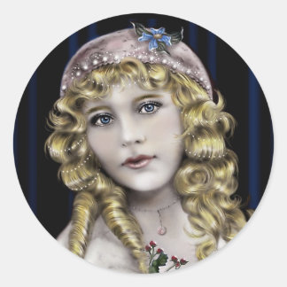 Blonde Head  Victorian Girl Classic Round Sticker