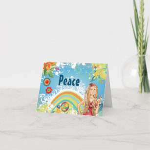 Blonde Hippie Girl and Flowers Peace Greeting Card