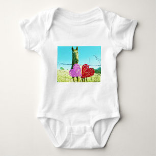 Blonde horse and Pink and Red Hearts Baby Bodysuit