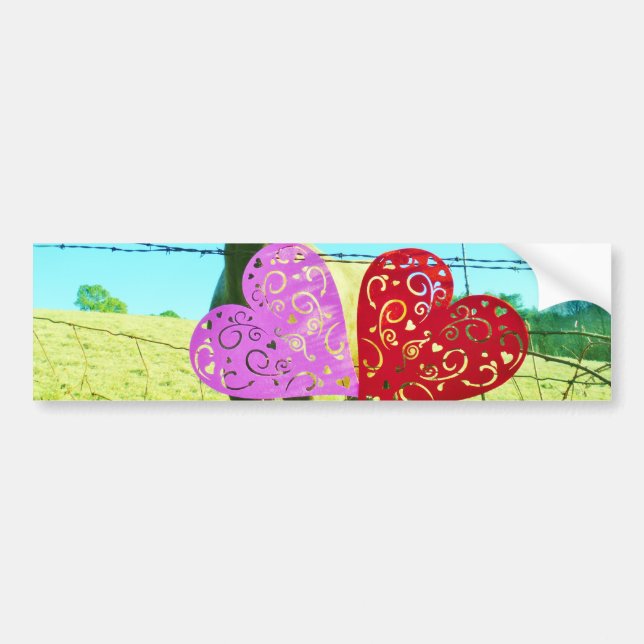 Blonde horse and Pink and Red Hearts Bumper Sticker (Front)