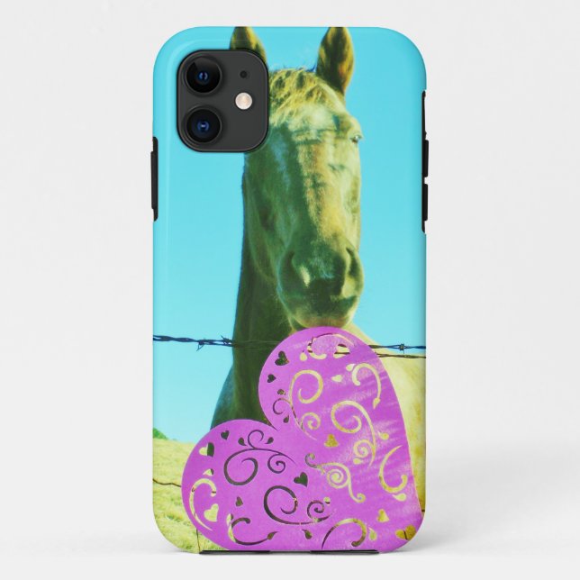 Blonde horse and Pink and Red Hearts Case-Mate iPhone Case (Back)