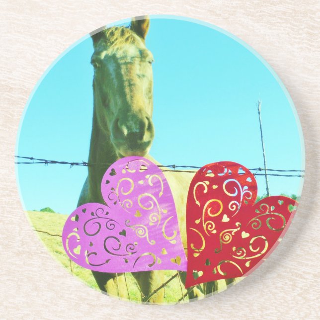 Blonde horse and Pink and Red Hearts Coaster (Front)