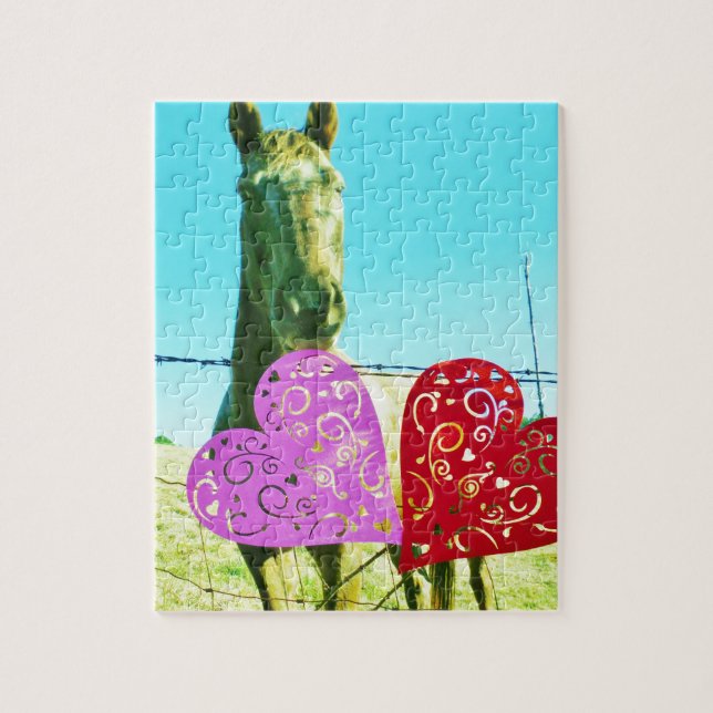 Blonde horse and Pink and Red Hearts Jigsaw Puzzle (Vertical)