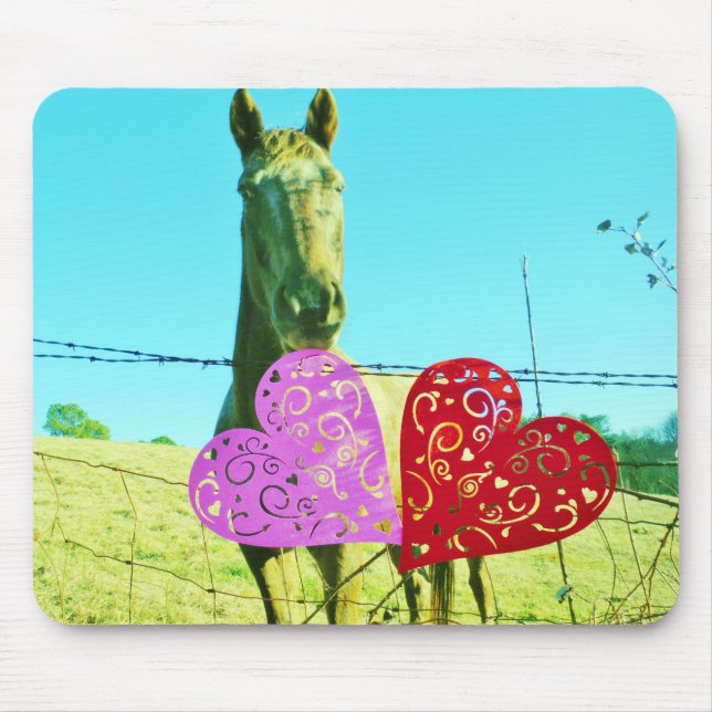 Blonde horse and Pink and Red Hearts Mouse Pad (Front)