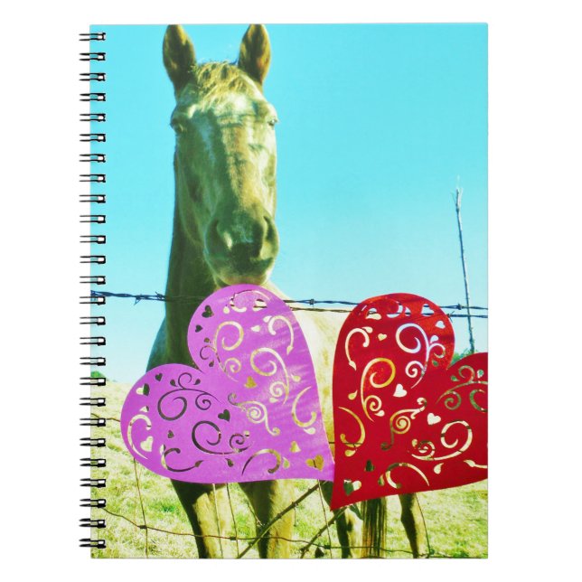 Blonde horse and Pink and Red Hearts Notebook (Front)
