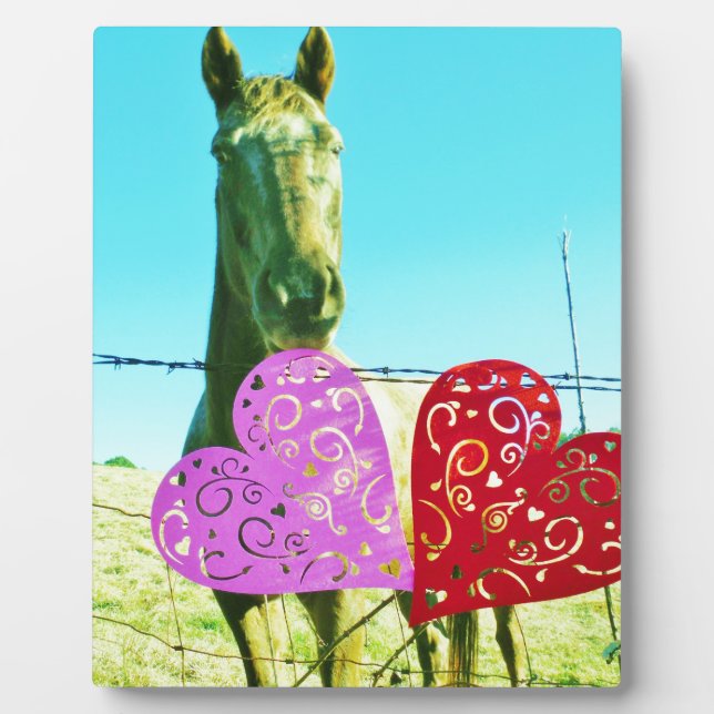 Blonde horse and Pink and Red Hearts Plaque (Front)