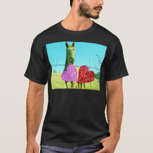 Blonde horse and Pink and Red Hearts T-Shirt