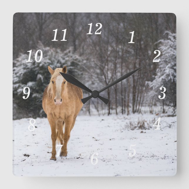 Blonde Horse Walk In The Snow Wall Clock (Front)