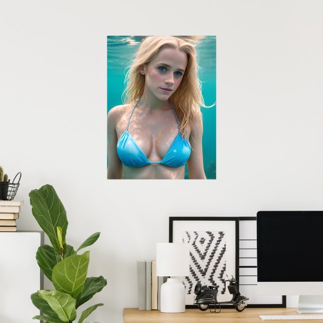 Blonde in a Bikini Underwater Photo Poster (Home Office)