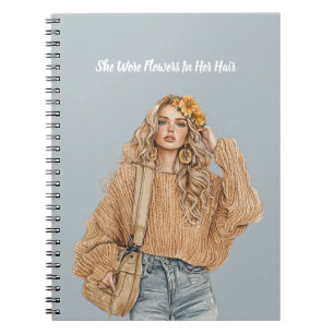 Blonde Jeans Flowers in Her Hair Notebook