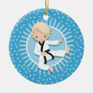 Blonde Karate Boy Judo Martial Arts Ceramic Ornament