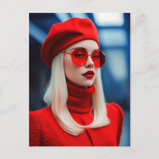 Blonde Lady In Red Postcard (Front)