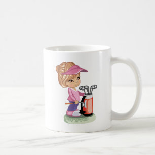 Blonde little girl playing golf coffee mug