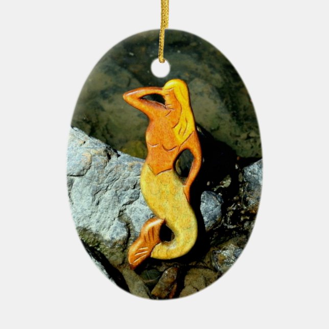 blonde lookout mermaid ceramic ornament (Front)
