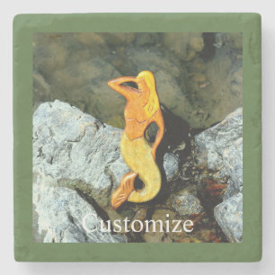 Blonde lookout mermaid stone coaster