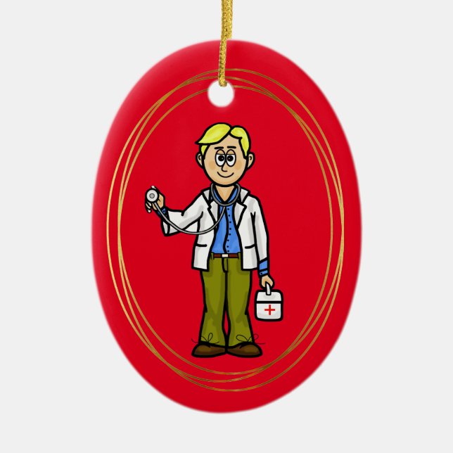 Blonde Male Doctor with Stethoscope Ornament (Front)