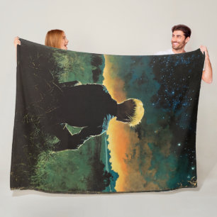 Blonde Man in Field Man Under Night Sky Fleece Blanket
