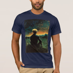 Blonde Man Star Gazing Art Design T-Shirt