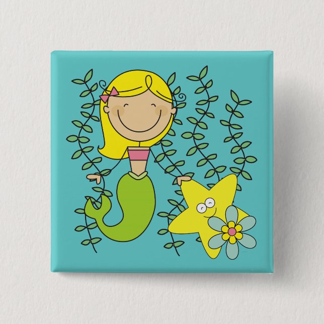 Blonde Mermaid 15 Cm Square Badge (Front)