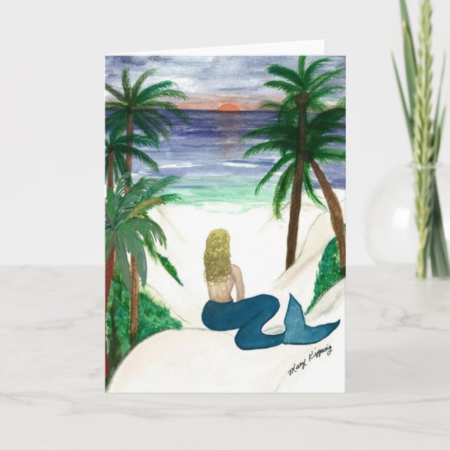 Blonde Mermaid art greeting card (Front)
